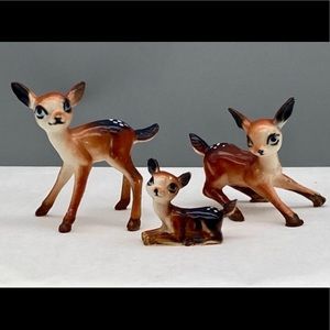 Set of 3 hand-painted fawns. Mid-century Japan.Flawless details. Huge discount.